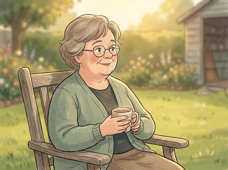 Nana, an older woman with glasses and a warm smile, sitting with Nelson